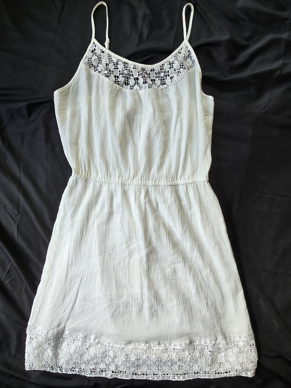 Beach Vibe 100% Cotton Old Navy White Lace-Trim Gauzy Rouched Sundress Size Med